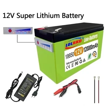 12V Baterija 120Ah 18650 ličio baterija, tinkama saulės energijai ir elektromobilio akumuliatoriaus energijos ekranui + 12V3A įkroviklis