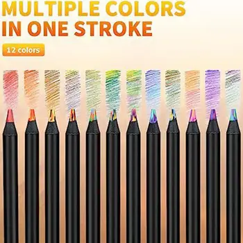 12Vnt Juodi mediniai vaivorykštės pieštukai Birūs 12 spalvų Suaugusieji Vaikai Piešimas Spalvinimas Eskizai Iš anksto pagaląsti pieštukai Meno reikmenys