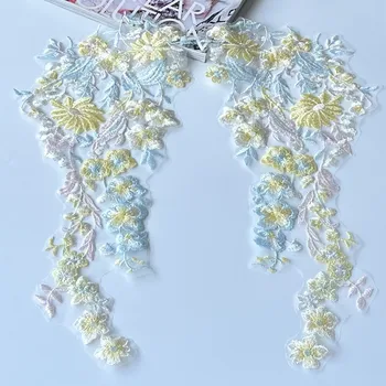 1Pair spalvingas gėlių siuvinėjimo pleistras tinklelis nėrinių audiniai aplikacijos siuvimas vestuvinės vakarinės suknelės drabužių dekoravimo aksesuaras