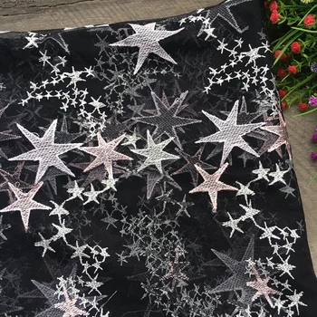 2 metrai žvaigždutėmis siuvinėtas tiulio tinklelio nėrinių audinys juodos/rožinės/dramblio kaulo marlės audinio vakarinės suknelės vestuvių dekoravimui