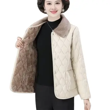 2023 NAUJA Rudens žieminės striukės Vidutinio amžiaus pagyvenę moteriški medvilniniai drabužiai Viršutiniai drabužiai Lengvas šiltas plius aksominis paltas Moteriškas viršus