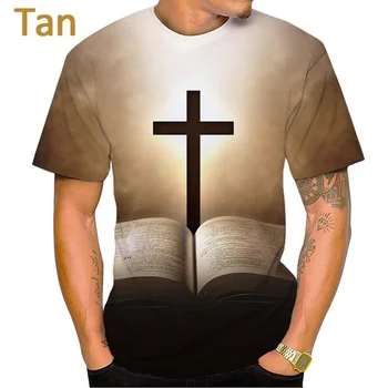 2023 Naujas karštas išpardavimas Christian Jesus Cross 3D spausdinti marškinėliai God Casual Unisex Round Neck trumpomis rankovėmis
