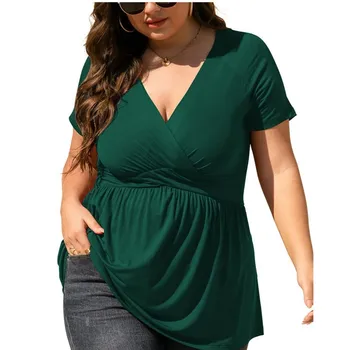 2023 Pavasario ir vasaros nauji karšto stiliaus moteriški didelio dydžio marškinėliai V formos kaklo viršutiniai moteriški drabužiai oversized marškinėliai