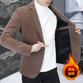2023 Rudens žieminio kostiumo striukė vyrams Vienspalvis laisvalaikio verslo švarkas Masculino Slim Fit Sutirštintas šiltas socialinis paltas