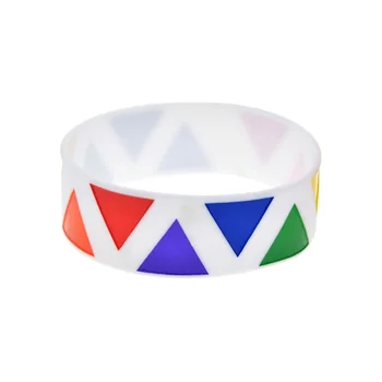 25 vnt Gay Pride silikoninė apyrankė 1 colio pločio vaivorykštės trikampio logotipas Baltas banglentė