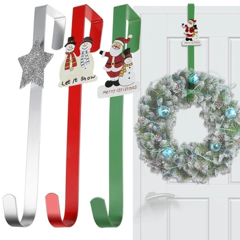 3 Gabalas kalėdinių vainikų pakabos, kaip parodyta Metalinis animacinis filmas virš durų Kabliukai Žiemos sniego seniai Santa Star Priekinių durų pakabos