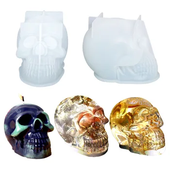 3D Žmogaus galva Kaukolė Silikoninė žvakė Pelėsių rankų darbo aromato tinkas Muilo gamybos įrankis Velykų namų dekoro dovanų amatas Liejimo dervos forma