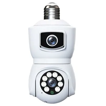 4MP V380 APP Dvigubo objektyvo E27 lempos galvutės lizdas Visų spalvų belaidis PTZ IP kupolo kameros domofono sauga Kūdikių monitoriaus automatinis sekimas