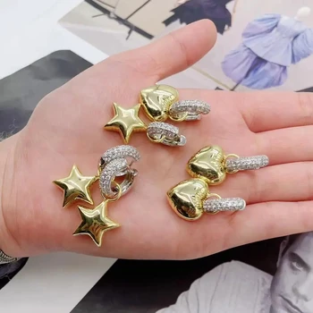 5Pair Fashion Jewelry18K paauksuota širdimi žvaigždės lašas auskaras mikro cirkonas blizgus Auskarai Temperamentas Papuošalai moterims