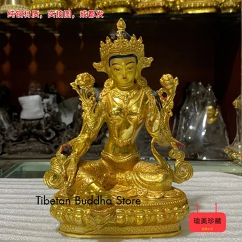 7 colių žalios Taros gryno vario auksiniai Budos papuošalai Tibeto budizmas tiekia budistų salės buddų maldos rinkinį Aukšti 21 cm kupolai