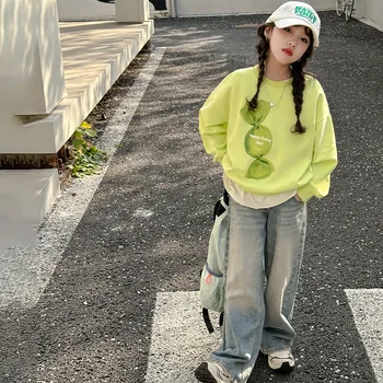 8 10 metų mergaičių pavasario topai 2024 Korėjos mergaitė Saldus atsitiktinis džemperis Paauglių mergaičių drabužiai