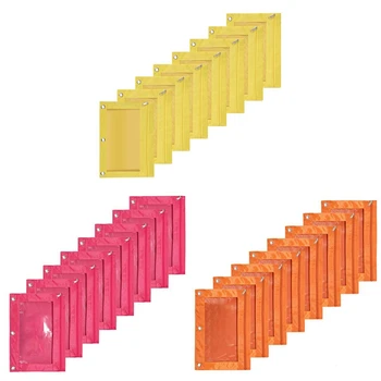 8PCS trijų skylių didelės talpos failų krepšys patvarus rišiklio maišelis su skaidriu langu oranžinis