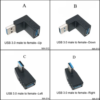 90 laipsnių vertikalus kairysis dešinysis aukštyn žemyn Kampuotas USB 3.0 vyriškas į moterišką M / F adapterio jungties keitiklį