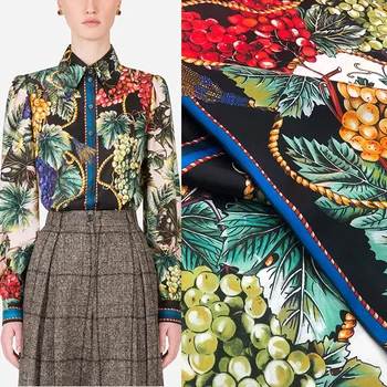 90X140cm Fashion Colorful Grape Printed Imitate Silk Satin Fabric For Woman Summer Dress Missu Tela Хлопок материал Pasidaryk pats