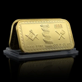 Amerikos masonų paauksuotas aukso grynuolis 1 uncijos kvadrato proginė monetų iššūkio moneta su plastikiniu dėklu Rinkti dovaną
