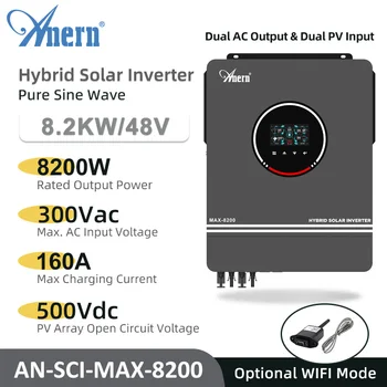 Anern 10.2KW 8.2KW 48V saulės keitiklis MPPT 160A 230VAC dvigubas kintamosios srovės išėjimas &PV įvestis Pure Sine Wave inversorius su 2 MPPT įkrovikliu