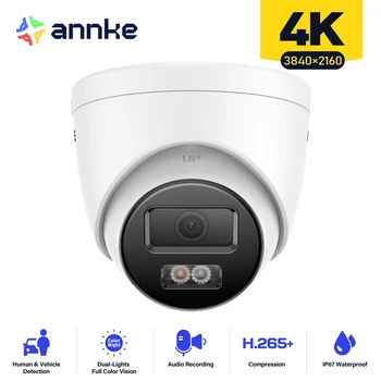 ANNKE 8MP išmaniosios dviejų šviesų POE kameros Įmontuotas mikrofonas 4mm objektyvas 4K vaizdo stebėjimas lauko oro sąlygoms atsparios apsaugos kameros 1PC