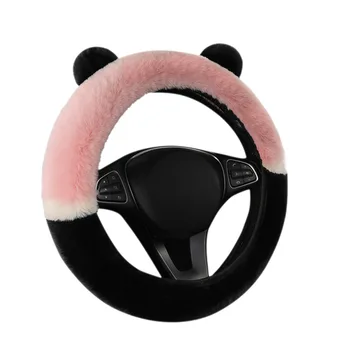 Automobilio vairo dangtis žiemai šiltas minkštas pliušinis mielas panda ausų formos vairo apsauga Salono dekoras