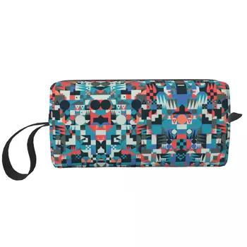 Bauhauzo spalvų blokas Geometrinis šiuolaikinis kelioninis kosmetikos krepšys Minimalistinis abstraktus makiažas Tualeto reikmenų organizatorius Lady Storage Dopp rinkinio dėžutė