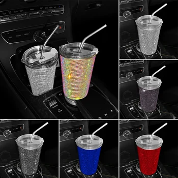Bling Diamond nerūdijančio plieno automobilių vandens puodelis 550ML moteriškas gėrimų kavos puodelis Automobilių salono priedai automobilio namų biurui