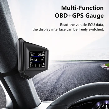 Car OBD GPS HUD spidometras Odometras Head-up ekranas Važiavimo laiko kompasas
