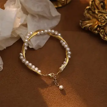 CAROMAY gėlavandenių perlų įvyniojimo apyrankė, paprasta, šalta ir aukščiausios klasės įžymybių apyrankė kaip gimtadienio dovana jūsų merginai