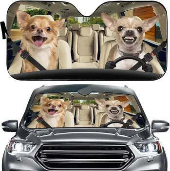 Chihuahua Auto Sun Shade Automobilio priekinio stiklo lango dangtelis,Mielas čihuahua šunų šeimos skydelis Skydelis nuo saulės apsaugo nuo saulės autokrautuvui Vehicl