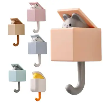 Creative Adhesive Coat Hook Self Furmitory Bedroom Door Hangers Hooks Traceless Cute Cat Hooks for Wall Decoration