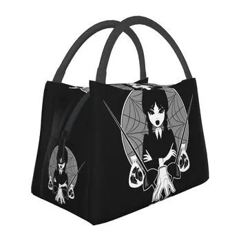 Custom Goth Funny Halloween Wednesday Addams Lunch Bag Men Women Thermal Cooler Inisolated Lunch Boxes Picnic Camping Work Travel