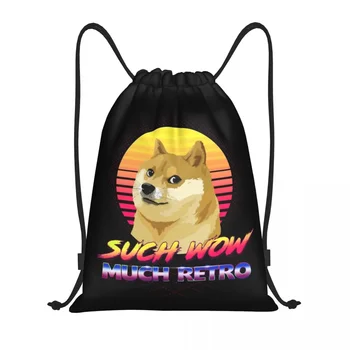 Custom Such Wow Much Retro Cheems Doge Drawstring Bags Women Men Lightweight Shiba Inu Sports Gym Storage Kuprinė
