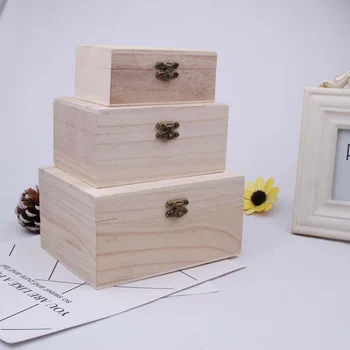 Didelė papuošalų dėžutė Paprastas medinis medinis kvadratinis varstomas daiktadėžės Amatų dovanų dėžutė Makiažo organizatorius Juvelyrinių dirbinių dėžutė Namų organizatorius