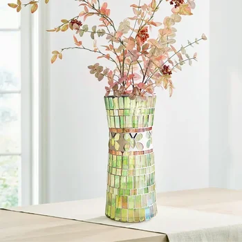 Drugelio juosmens gėlių vazos mozaikos stiklo indelis Meno kūrinys Madingas gėlių eksponavimo indas Vintažinis valgomojo stalo ornamentas