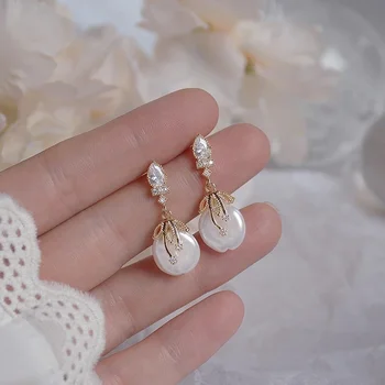 Elegantiški Bohemijos moteriški perlų auskarai Prabangūs AAA Cirkonio 14K tikro aukso smeigtuko auskarai Vestuvių papuošalai vestuvių Kalėdų dovanai