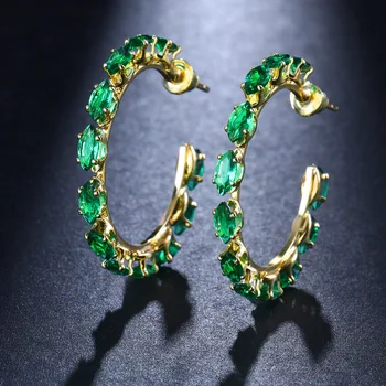 Fashion Emerald Crystal Half Circle C-formos auskarai moterims Prabangūs aukštos kokybės auskarai Valentino dienos jubiliejaus dovanų papuošalai