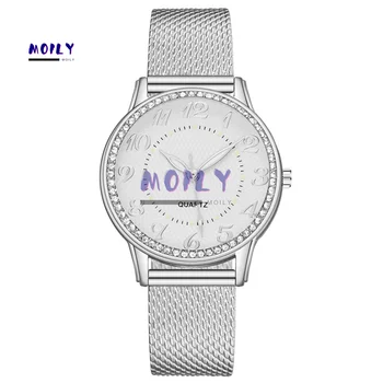 Fashion Ladies rankiniai laikrodžiai Moteriški laikrodžiai Aukščiausio prekės ženklo prabangus nerūdijančio plieno sidabro tinklelis Dirželis Moteriškas kvarcinis laikrodis Relogio Masculi