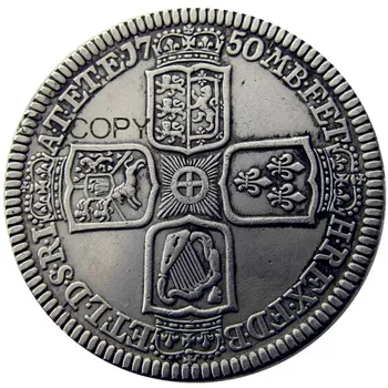 GT BRIT. Jurgio II 1750 m. AR karūna sidabru dengta kopija moneta