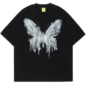 Harajuku Hip Hop marškinėliai Vyrai Streetwear Butterfly Printed Grafiniai marškinėliai Vasariniai medvilniniai marškinėliai Oversized Loose Casual Tops Trišakiai