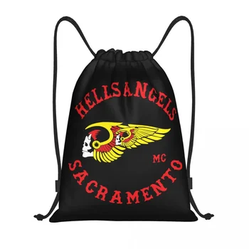 Hells Angels Pasaulio logotipas Sutraukiama kuprinė Sportinis krepšys Sporto salės krepšys moterims Vyrai Motociklų klubas Treniruotės Sackpack