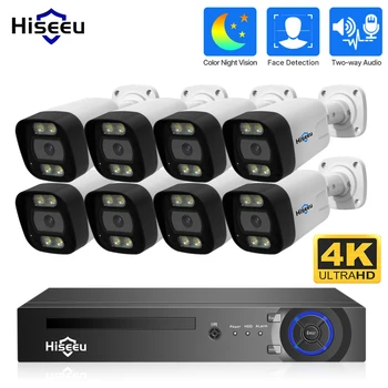 Hiseeu 4K 8MP POE apsaugos kamerų sistema AI veido aptikimas 8 prievadas 16CH NVR H.265 vaizdo registratorius CCTV stebėjimo IP kamerų rinkinys
