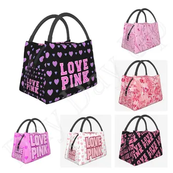 I Love Pink Insulated Lunch Bag Food Bag Women Lunch Bag for Work Tote with Lunch Bag Kawaii Girl Shcool Picnic Office Cute Bag