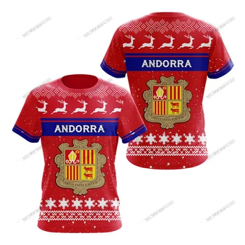 Individualus pavadinimas Andora Emblema Kalėdiniai trišakiai Vasaros Unisex drabužiai Marškinėliai su kaklu Berniukų džersis Oversized trumpomis rankovėmis Viršugalviai