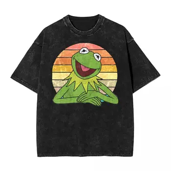 Išskalbti marškinėliai Kermit Varlė Muppets Hip Hop Vintage marškinėliai Harajuku Disney Streetwear Summer Tops Tees Vyrai Moterys