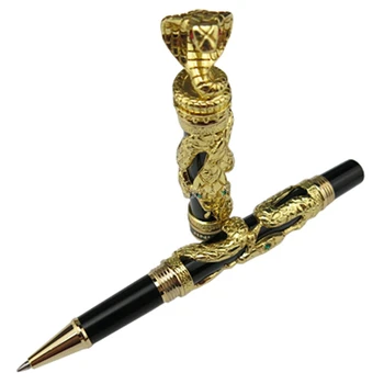 Jinhao Noble Snake Roller Ball Pen Golden & Black Cobra 3D Pattern Texture Relief Sculpture Technology Writing Pen JR009