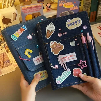 Journal Ledger Box Supplies School Creative Notebooks Girl Binder Denim Korean Gift Hand Stationery Storage Notebook Diary