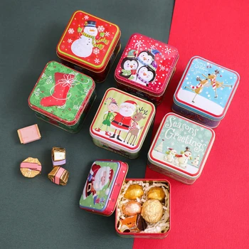 Kalėdinės skardinės dėžutės Saldainių dovanų šokolado Kalėdų vakarėlio šventiniai reikmenys Kalėdų spausdinimo kubo formos daiktadėžė