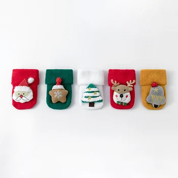 Kalėdų mažylis Medvilninės neryškios kojinės Šlepetės Kojinės Vaikai Baby Girl Boy Winter Šiltos šventinės kojinės Įgulos kojinės