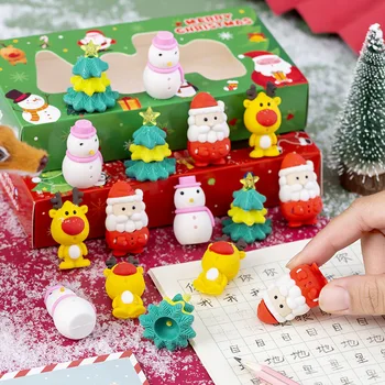 Kalėdų Senelio trintuko rinkinio dėžutė Mielas sniego senio trintukas vaikams Japonų Kawaii kanceliarinės prekės Mieli mokykliniai reikmenys Stalo priedai