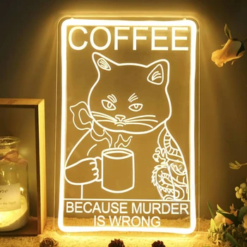 Kava, nes žmogžudystė neteisinga Neoninis ženklas Graviruoti asmenines LED lemputes kavos baro dekoravimo vakarėlio reikmenims Parama pritaikyta