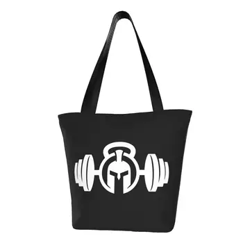 Kawaii Printed Spartan Gym logotipas Tote Pirkinių krepšys Patvarus drobės pirkėjas Pečių kultūrizmas Fitnesas Raumenų rankinė