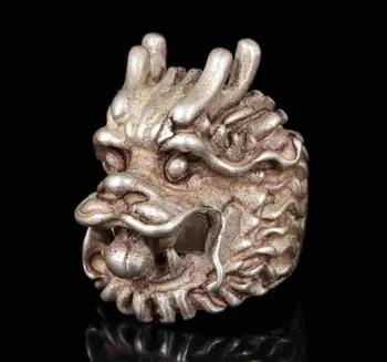 Kinijos kolekcijos rankomis raižytų Tibeto sidabrinių drakono statulų žiedų dovana